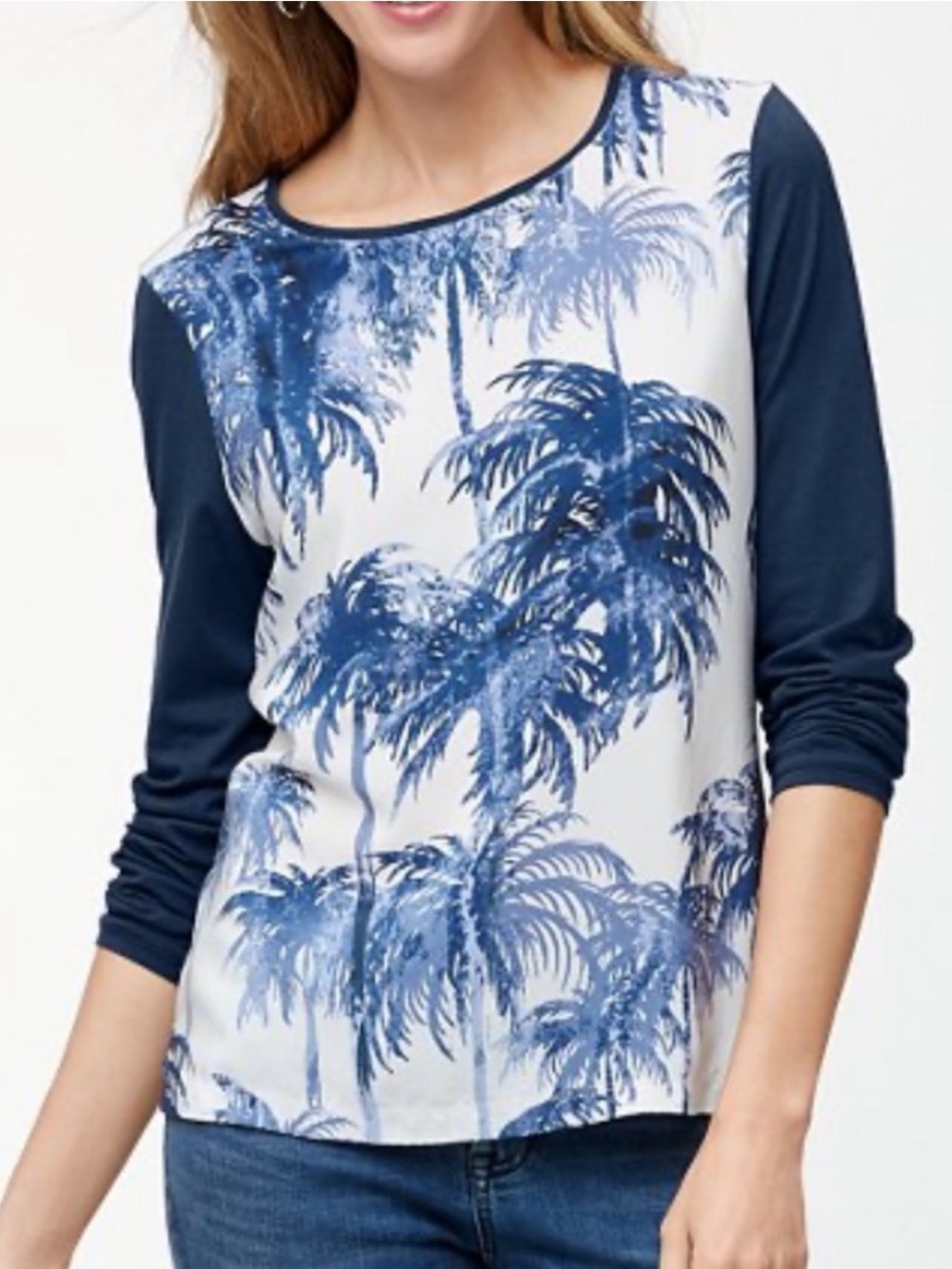 Tommy Bahama Mirage Palms Silk Front Crewneck Shirt Womens Sz L